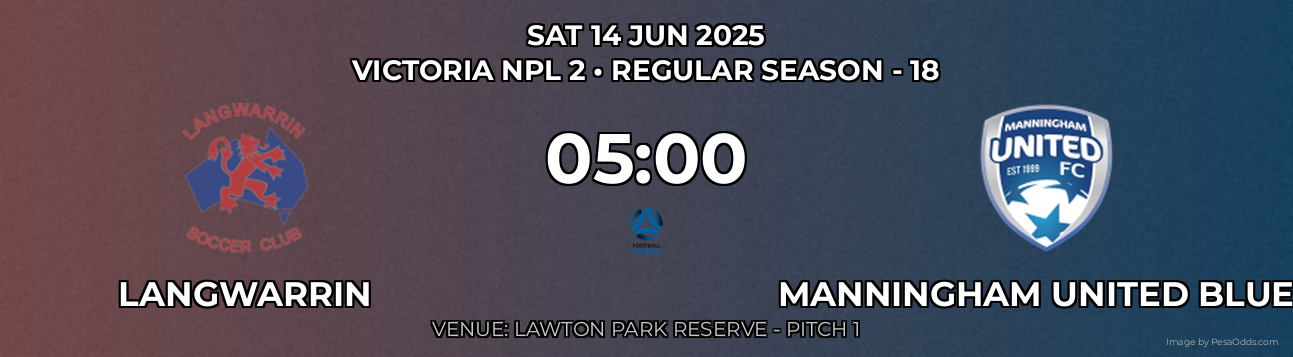 Langwarrin vs Manningham United Blues Prediction match poster for Victoria NPL 2 fixture on SAT 14 JUN 2025