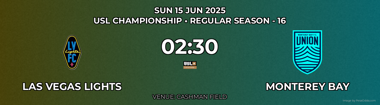 Las Vegas Lights vs Monterey Bay Prediction match poster for USL Championship fixture on SUN 15 JUN 2025