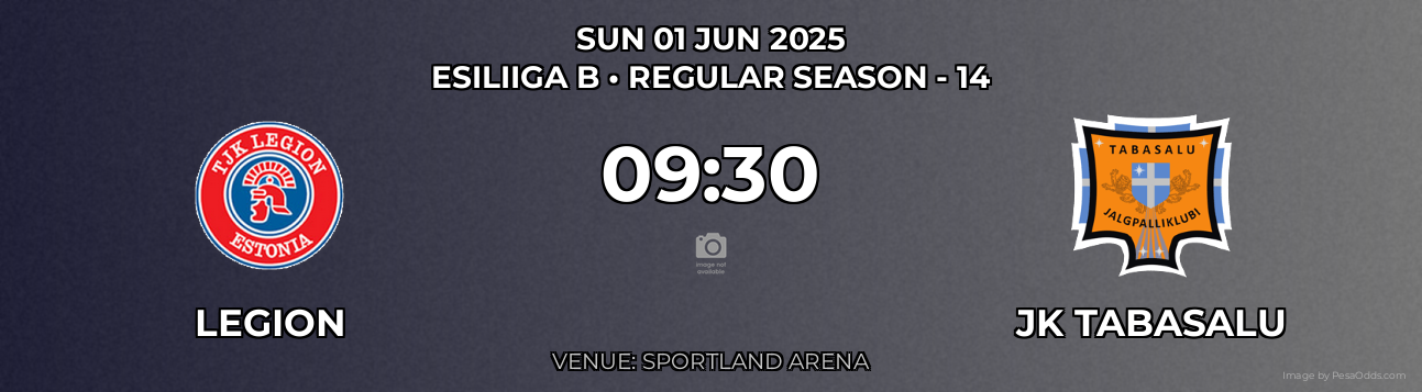 Legion vs JK Tabasalu Prediction match poster for Esiliiga B fixture on SUN 01 JUN 2025