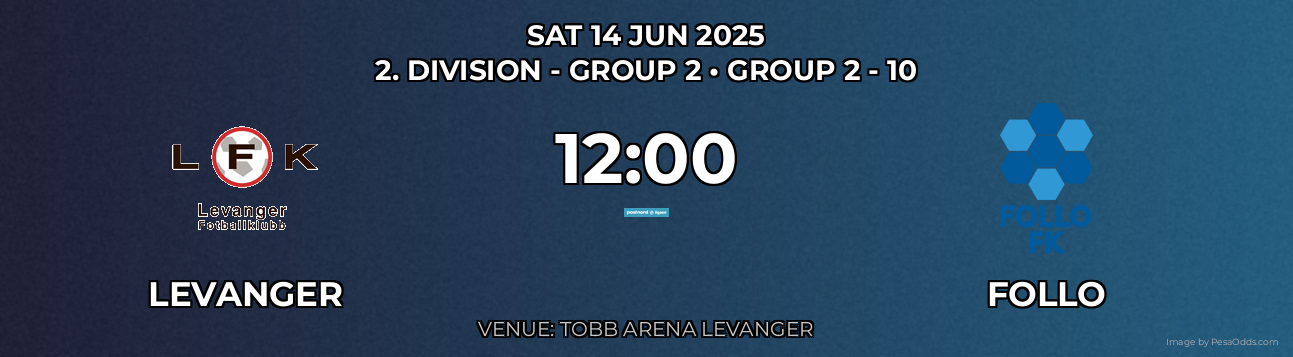 Levanger vs Follo Prediction match poster for 2. Division - Group 2 fixture on SAT 14 JUN 2025
