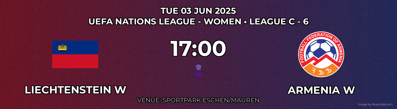 Liechtenstein W vs Armenia W Prediction match poster for UEFA Nations League - Women fixture on TUE 03 JUN 2025
