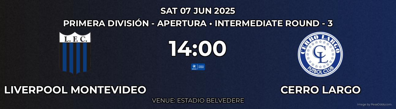 Liverpool Montevideo vs Cerro Largo Prediction match poster for Primera División - Apertura fixture on SAT 07 JUN 2025