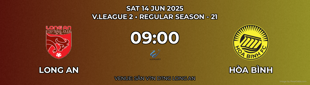 Long An vs Hòa Bình Prediction match poster for V.League 2 fixture on SAT 14 JUN 2025
