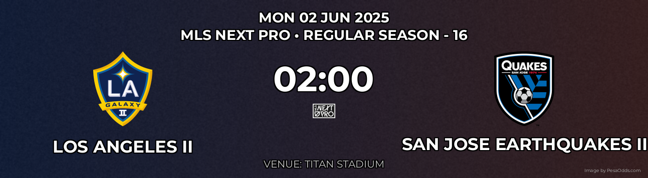 Los Angeles II vs San Jose Earthquakes II Prediction match poster for MLS Next Pro fixture on MON 02 JUN 2025