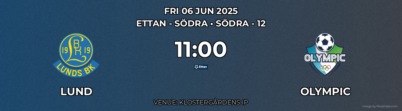 Lund vs Olympic Prediction match poster for Ettan - Södra fixture on FRI 06 JUN 2025