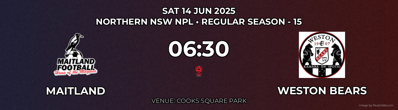 Maitland vs Weston Bears Prediction match poster for Northern NSW NPL fixture on SAT 14 JUN 2025