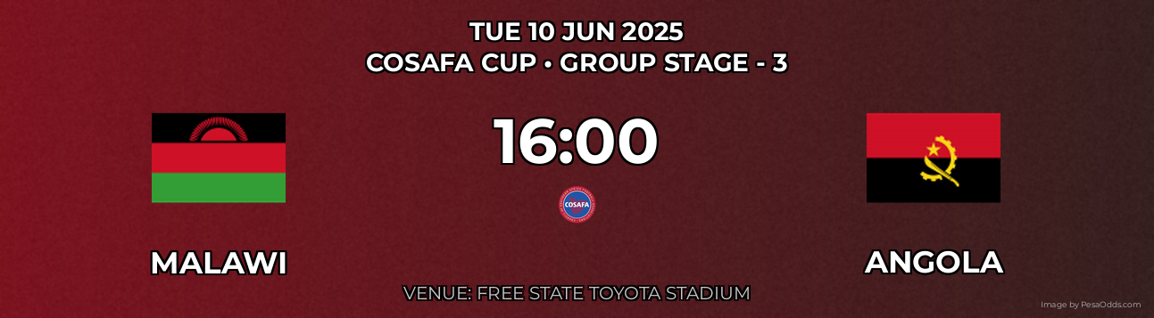 Malawi vs Angola Prediction match poster for COSAFA Cup fixture on TUE 10 JUN 2025