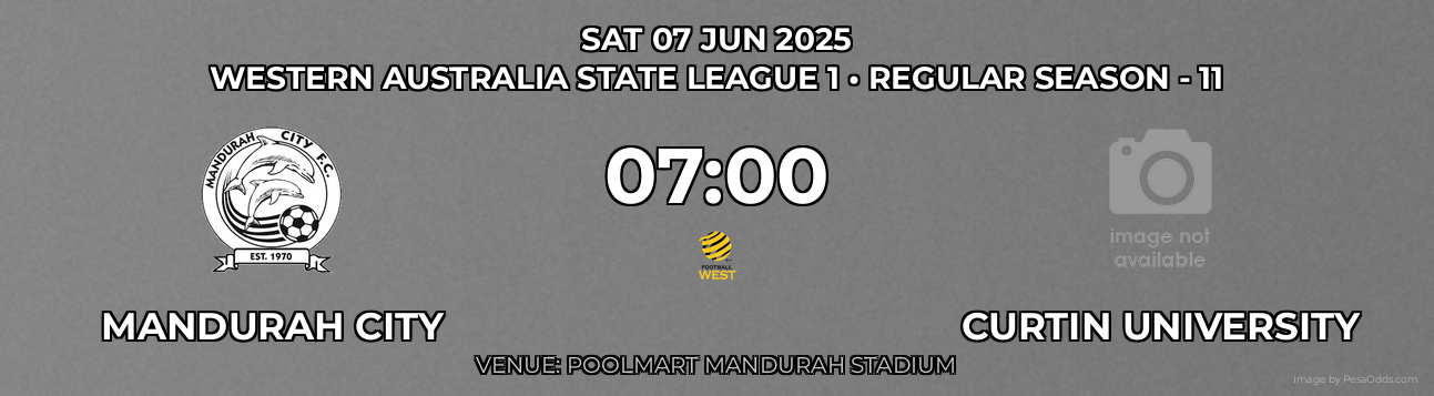 Mandurah City vs Curtin University Prediction match poster for Western Australia State League 1 fixture on SAT 07 JUN 2025