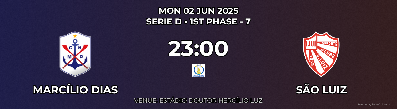 Marcílio Dias vs São Luiz Prediction match poster for Serie D fixture on MON 02 JUN 2025