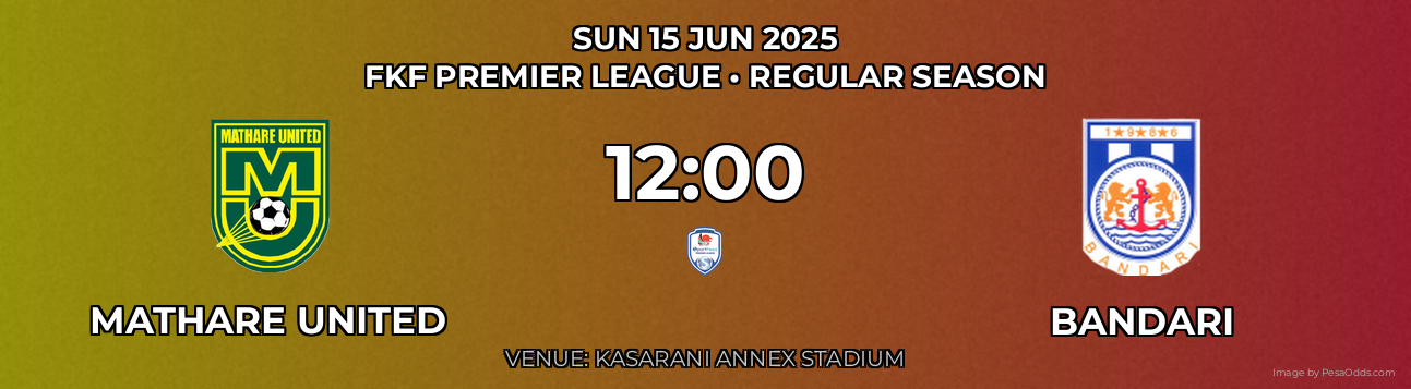 Mathare United vs Bandari Prediction match poster for FKF Premier League fixture on SUN 15 JUN 2025