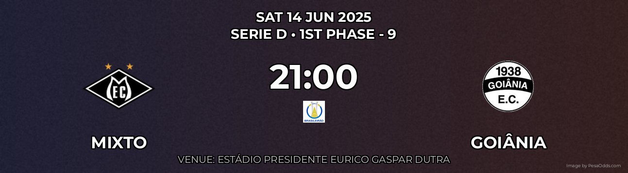 Mixto vs Goiânia Prediction match poster for Serie D fixture on SAT 14 JUN 2025