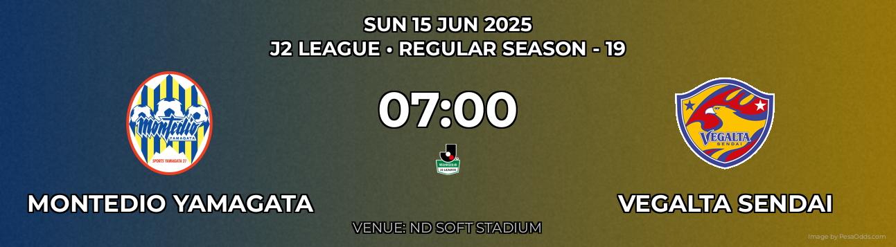 Montedio Yamagata vs Vegalta Sendai Prediction match poster for J2 League fixture on SUN 15 JUN 2025