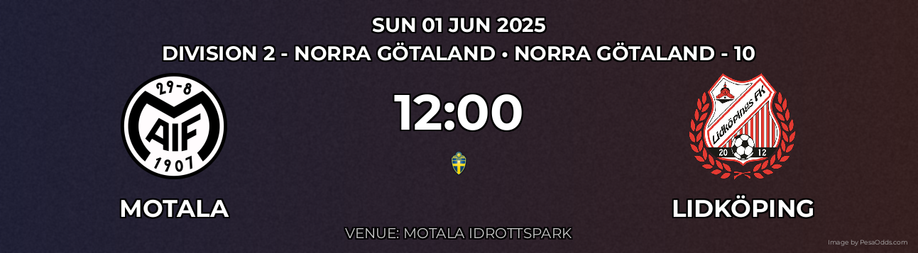 Motala vs Lidköping Prediction match poster for Division 2 - Norra Götaland fixture on SUN 01 JUN 2025