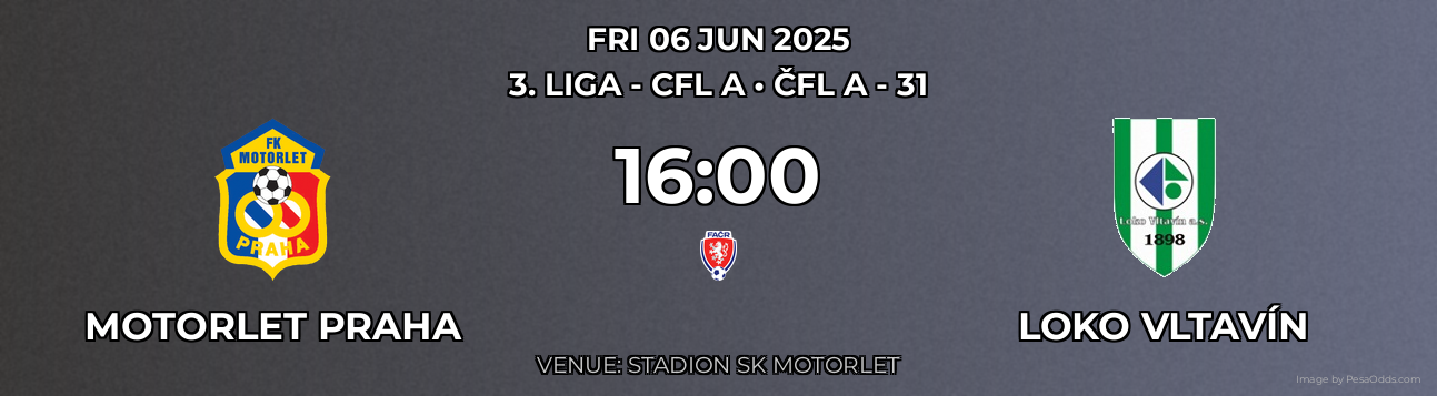 Motorlet Praha vs Loko Vltavín Prediction match poster for 3. liga - CFL A fixture on FRI 06 JUN 2025