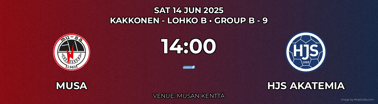 Musa vs HJS Akatemia Prediction match poster for Kakkonen - Lohko B fixture on SAT 14 JUN 2025