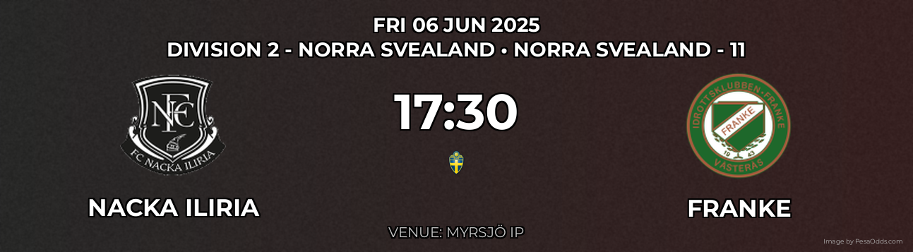 Nacka Iliria vs Franke Prediction match poster for Division 2 - Norra Svealand fixture on FRI 06 JUN 2025