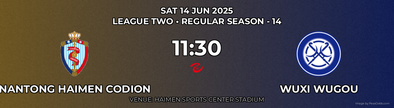 Nantong Haimen Codion vs Wuxi Wugou Prediction match poster for League Two fixture on SAT 14 JUN 2025