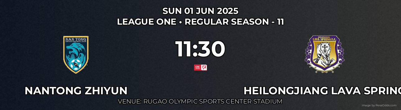 Nantong Zhiyun vs Heilongjiang Lava Spring Prediction match poster for League One fixture on SUN 01 JUN 2025