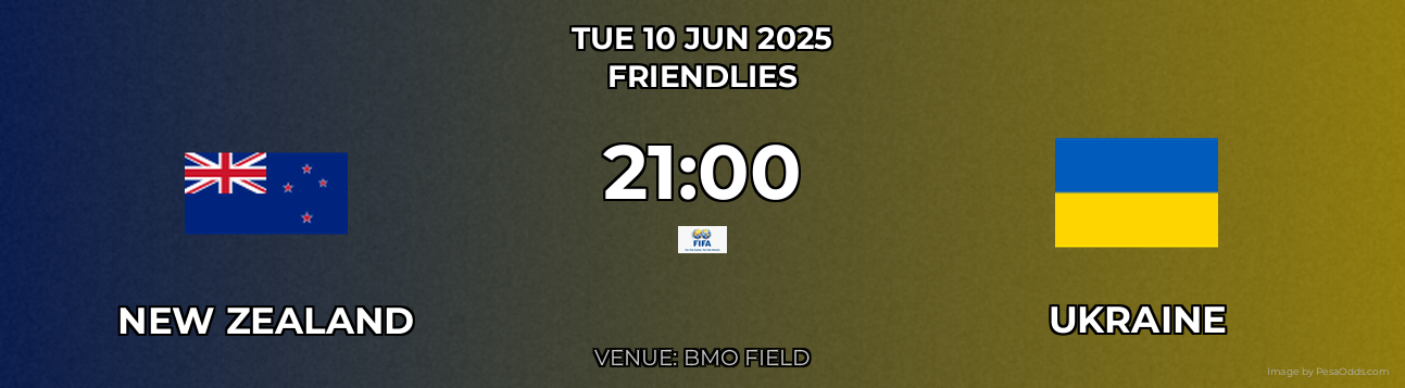 New Zealand vs Ukraine Prediction match poster for Friendlies fixture on TUE 10 JUN 2025
