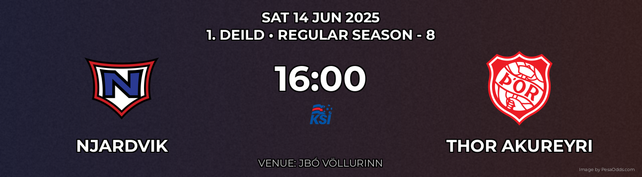 Njardvik vs Thor Akureyri Prediction match poster for 1. Deild fixture on SAT 14 JUN 2025