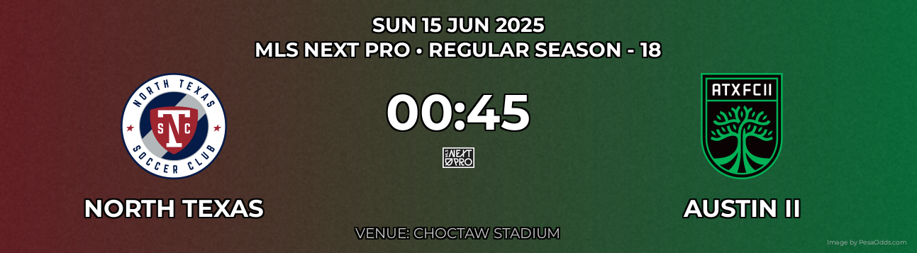 North Texas vs Austin II Prediction match poster for MLS Next Pro fixture on SUN 15 JUN 2025