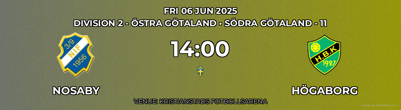 Nosaby vs Högaborg Prediction match poster for Division 2 - Östra Götaland fixture on FRI 06 JUN 2025