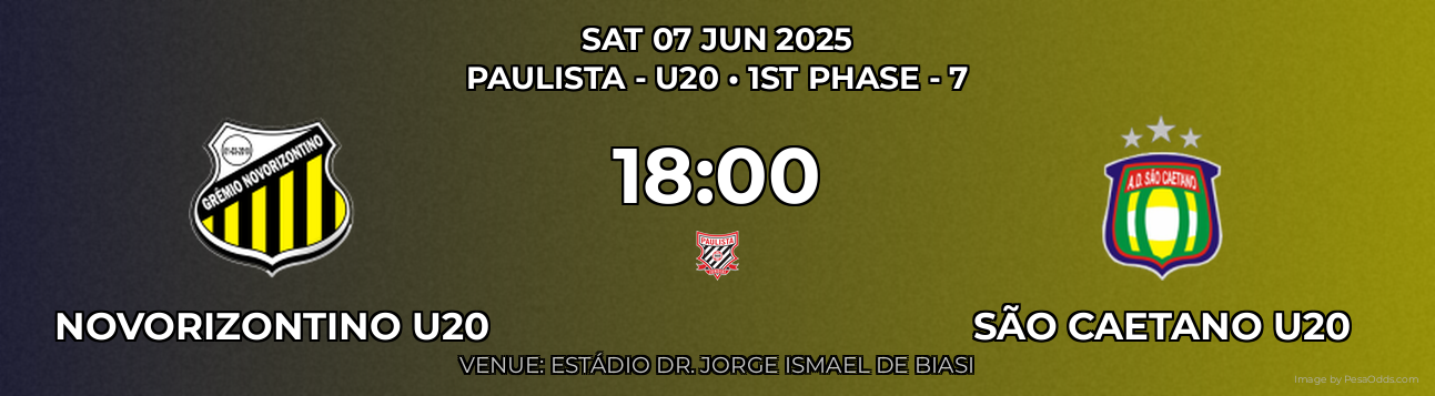 Novorizontino U20 vs São Caetano U20 Prediction match poster for Paulista - U20 fixture on SAT 07 JUN 2025