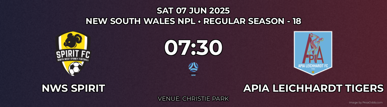 NWS Spirit vs APIA Leichhardt Tigers Prediction match poster for New South Wales NPL fixture on SAT 07 JUN 2025