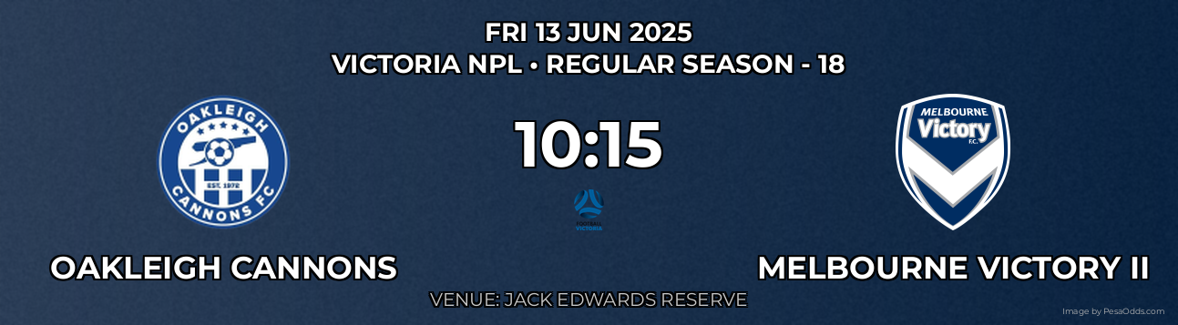 Oakleigh Cannons vs Melbourne Victory II Prediction match poster for Victoria NPL fixture on FRI 13 JUN 2025