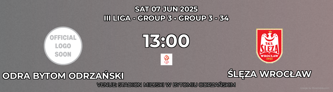 Odra Bytom Odrzański vs Ślęza Wrocław Prediction match poster for III Liga - Group 3 fixture on SAT 07 JUN 2025