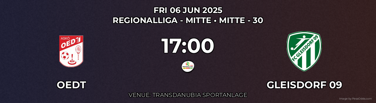Oedt vs Gleisdorf 09 Prediction match poster for Regionalliga - Mitte fixture on FRI 06 JUN 2025