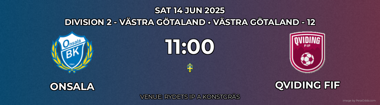 Onsala vs Qviding FIF Prediction match poster for Division 2 - Västra Götaland fixture on SAT 14 JUN 2025