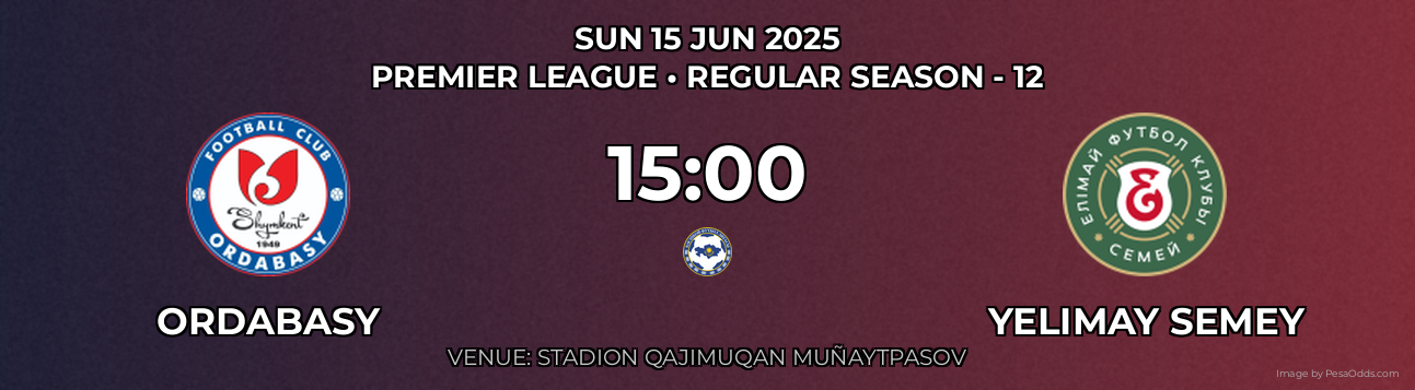 Ordabasy vs Yelimay Semey Prediction match poster for Premier League fixture on SUN 15 JUN 2025