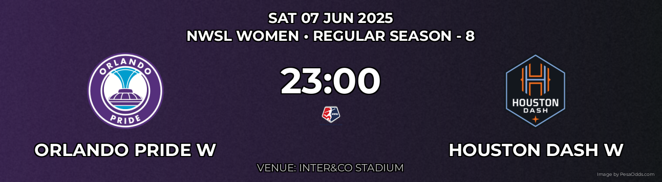 Orlando Pride W vs Houston Dash W Prediction match poster for NWSL Women fixture on SAT 07 JUN 2025