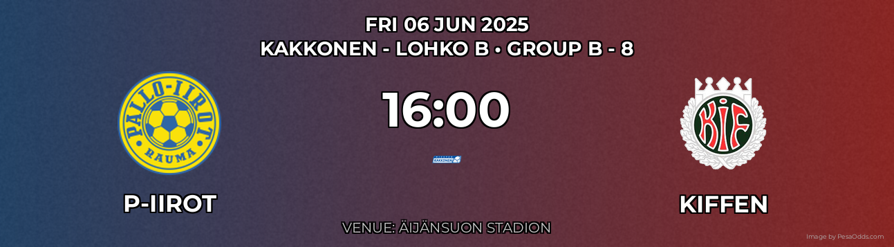 P-Iirot vs Kiffen Prediction match poster for Kakkonen - Lohko B fixture on FRI 06 JUN 2025