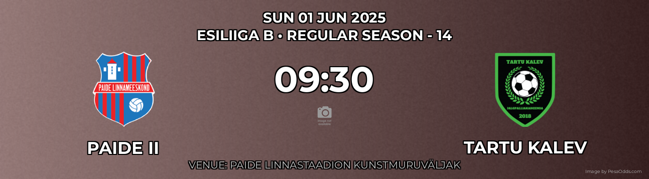 Paide II vs Tartu Kalev Prediction match poster for Esiliiga B fixture on SUN 01 JUN 2025