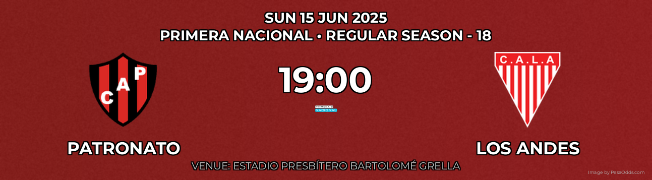 Patronato vs Los Andes Prediction match poster for Primera Nacional fixture on SUN 15 JUN 2025