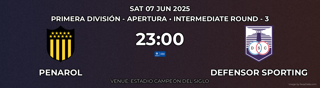 Penarol vs Defensor Sporting Prediction match poster for Primera División - Apertura fixture on SAT 07 JUN 2025