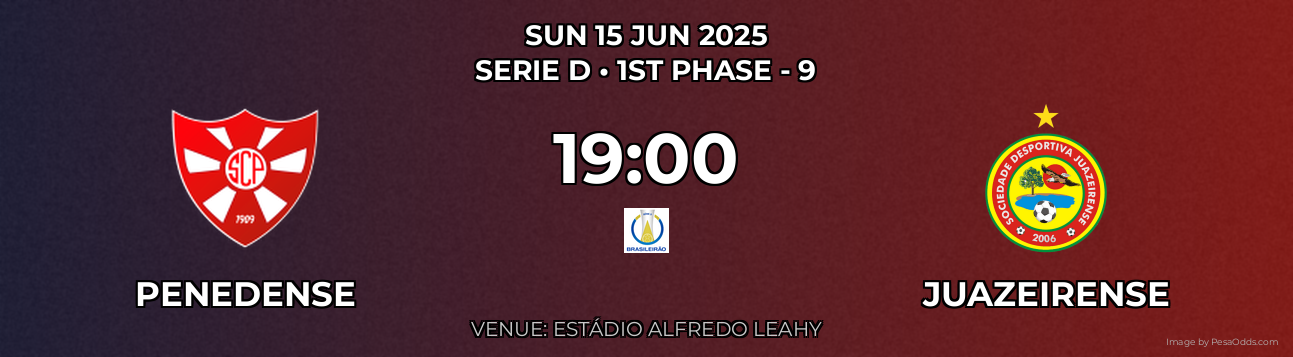 Penedense vs Juazeirense Prediction match poster for Serie D fixture on SUN 15 JUN 2025