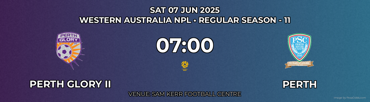 Perth Glory II vs Perth Prediction match poster for Western Australia NPL fixture on SAT 07 JUN 2025