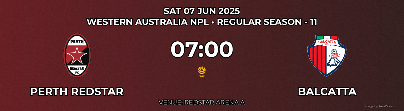 Perth RedStar vs Balcatta Prediction match poster for Western Australia NPL fixture on SAT 07 JUN 2025