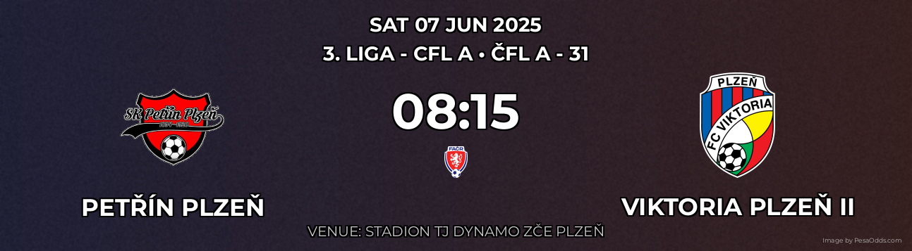 Petřín Plzeň vs Viktoria Plzeň II Prediction match poster for 3. liga - CFL A fixture on SAT 07 JUN 2025