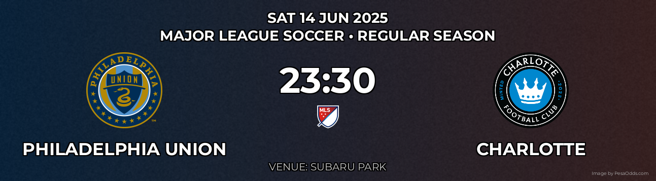 Philadelphia Union vs Charlotte Prediction match poster for Major League Soccer fixture on SAT 14 JUN 2025
