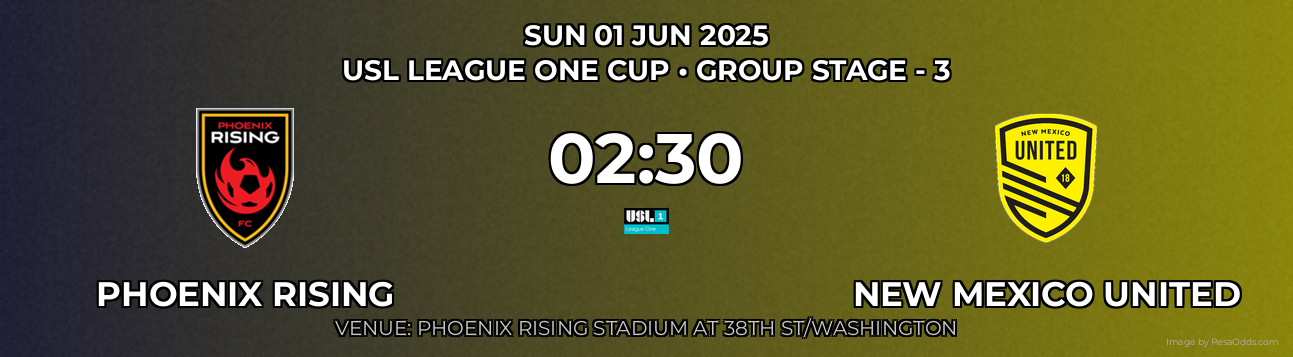 Phoenix Rising vs New Mexico United Prediction match poster for USL League One Cup fixture on SUN 01 JUN 2025