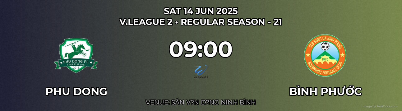 Phu Dong vs Bình Phước Prediction match poster for V.League 2 fixture on SAT 14 JUN 2025