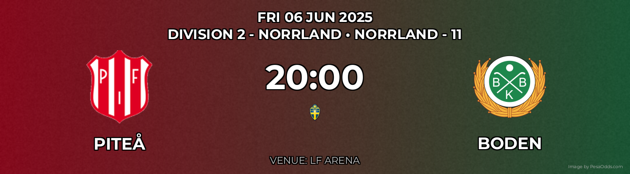 Piteå vs Boden Prediction match poster for Division 2 - Norrland fixture on FRI 06 JUN 2025