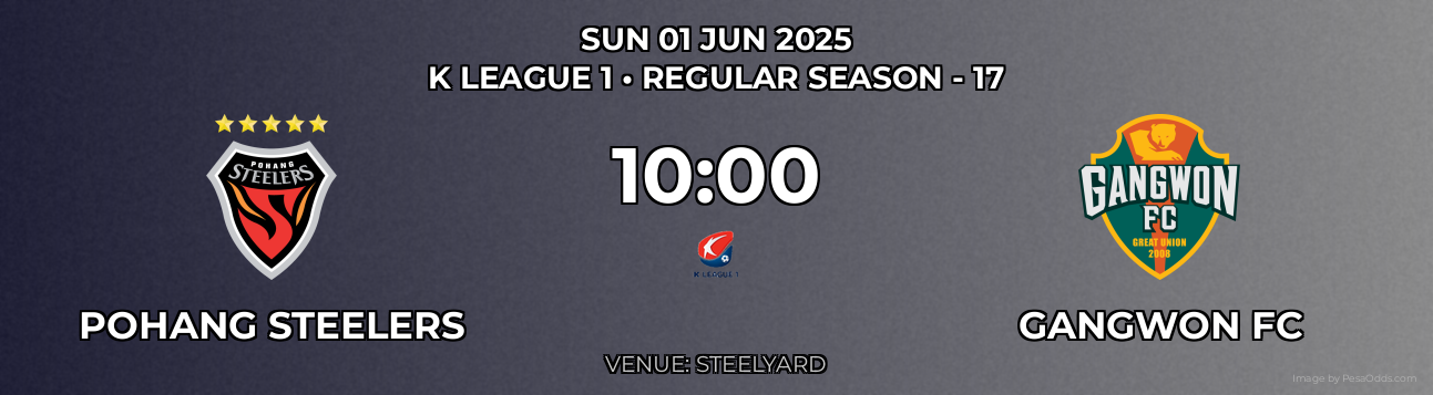 Pohang Steelers vs Gangwon FC Prediction match poster for K League 1 fixture on SUN 01 JUN 2025