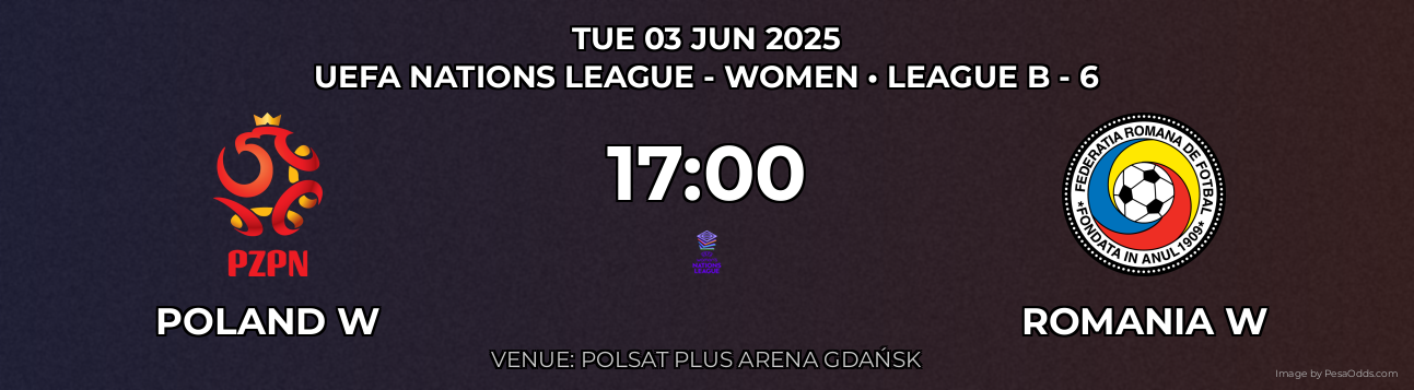 Poland W vs Romania W Prediction match poster for UEFA Nations League - Women fixture on TUE 03 JUN 2025