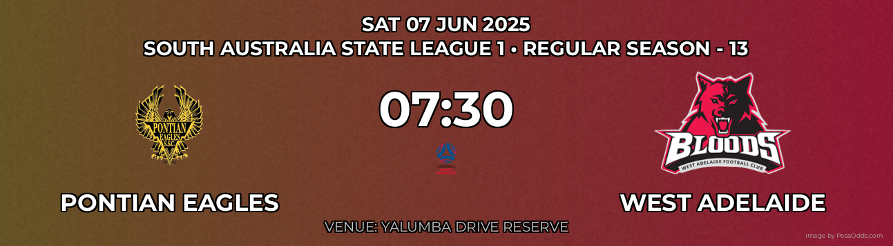 Pontian Eagles vs West Adelaide Prediction match poster for South Australia State League 1 fixture on SAT 07 JUN 2025