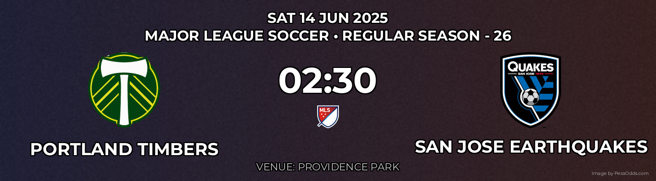 Portland Timbers vs San Jose Earthquakes Prediction match poster for Major League Soccer fixture on SAT 14 JUN 2025